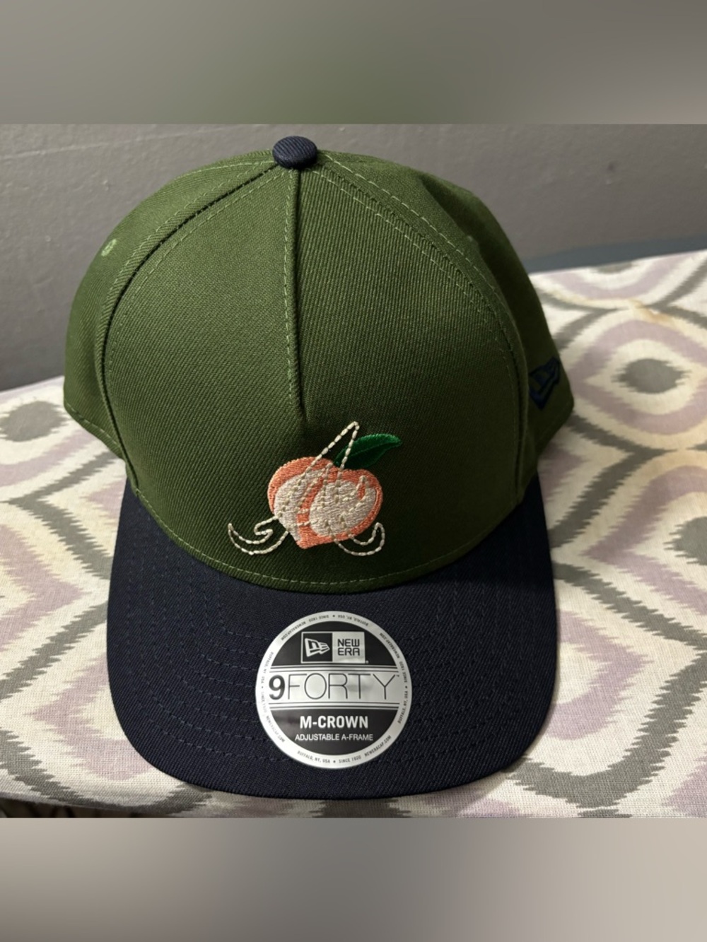 New Era Olive & Navy Cap with Peach Embroidery